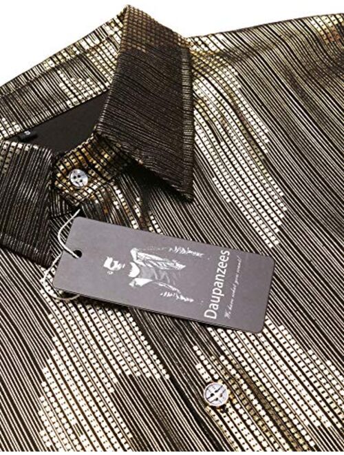 Daupanzees Mens Dress Shirt Short Sleeve Fashion Sequins Luxury Design 70s Disco Shirt Party Costume