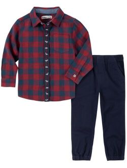 Toddler Boys Check Shirt and Twill Joggers, 2 Piece Set