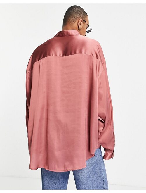 Asos Design oversized satin shirt with dip back hem in dusky pink