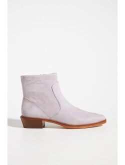 Sued Leather Chlsea Boots With Zip Closure And Wooden Block Heel