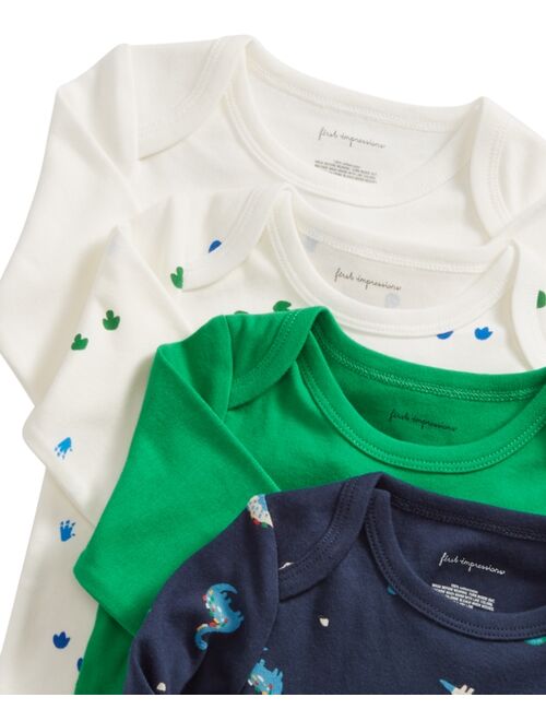 First Impressions Baby Boys 4-Pack Dino Cotton Bodysuits, Created for Macy's