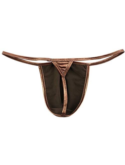 ranrann Men's Shiny Metallic Low Rise Bulge Pouch Bikini Briefs G-String Thong Underwear