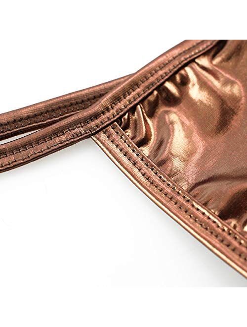 ranrann Men's Shiny Metallic Low Rise Bulge Pouch Bikini Briefs G-String Thong Underwear