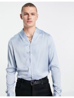 regular satin shirt with shawl neck in blue