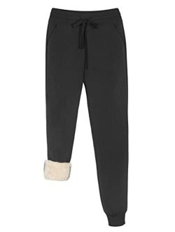 Womens Winter Warm Pants Thick Sherpa Lined Athletic Jogger Drawstring Fleece Lined Sweatpants with Pockets