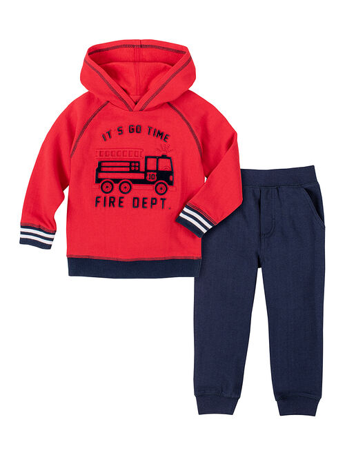 Kids Headquarters Red 'It's Go Time' Firetruck Hoodie & Navy Joggers - Infant & Toddler