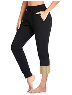 FIRST WAY Women's Thermal Jogger Sweatpants with Pocket Tapered Active Pants for Winter Fleece Lined
