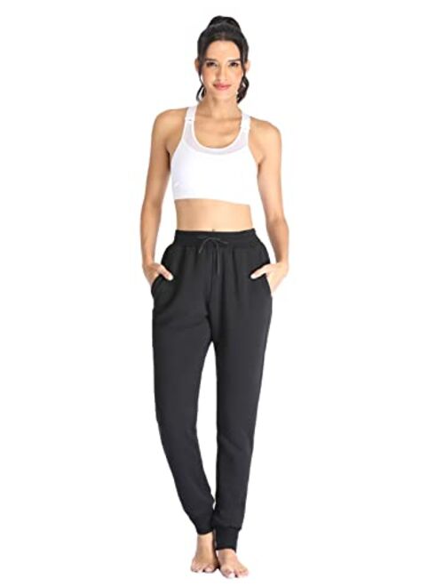FIRST WAY Women's Thermal Jogger Sweatpants with Pocket Tapered Active Pants for Winter Fleece Lined