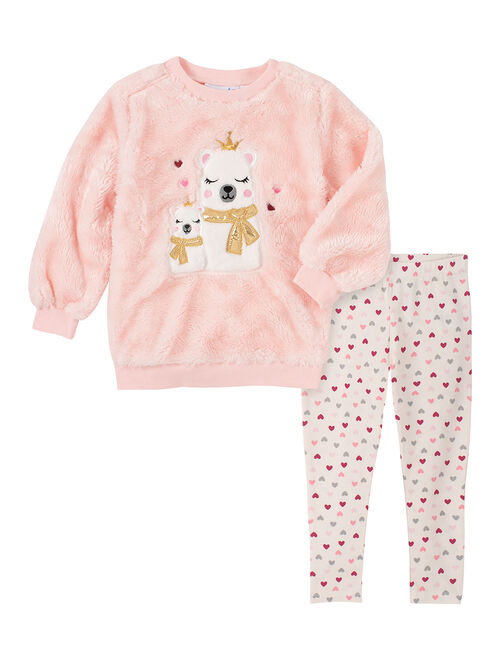 Kids Headquarters Pink & White Appliqué Bears Plush Crewneck Sweatshirt & Leggings - Infant, Toddler & Girls