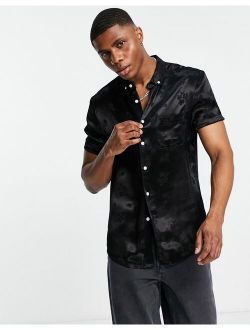 regular fit shirt in black floral jacquard