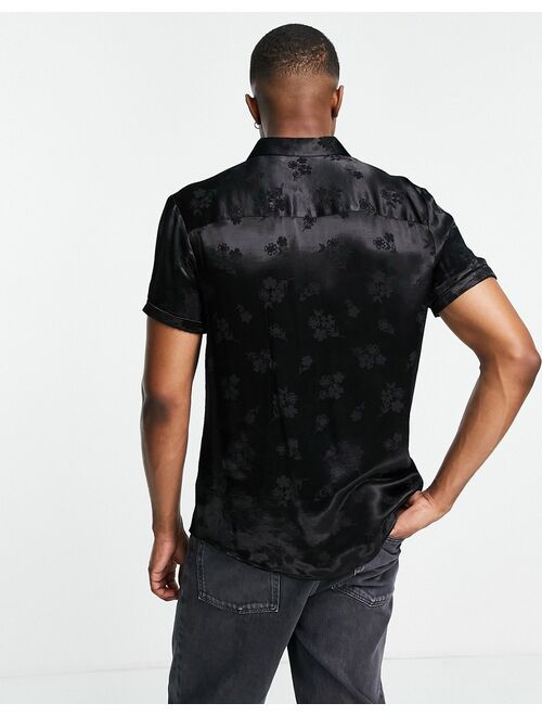 Asos Design regular fit shirt in black floral jacquard