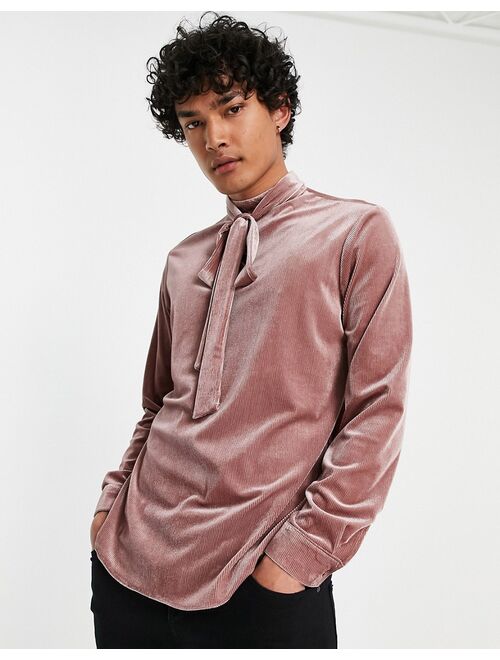 Asos Design regular shirt with tie neck in velvet cord texture
