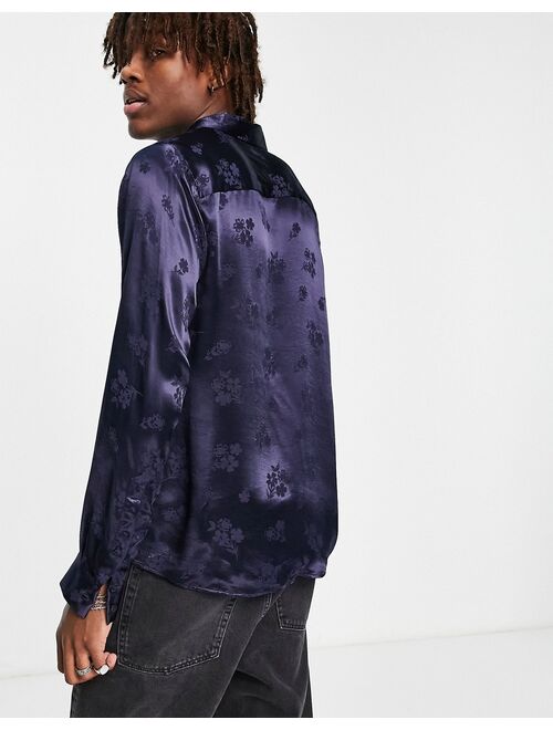 Asos Design regular fit shirt in navy floral jacquard