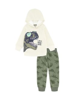 Ivory & Green 'Cool Dude' T-Rex Fleece Hoodie & Green Joggers - Infant, Toddler & Boys