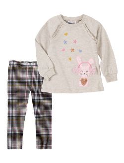 Oatmeal & Pink Bunny Ruffle Crewneck Sweatshirt & Leggings - Toddler & Girls