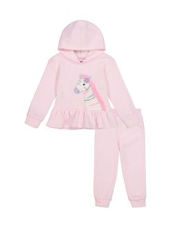 Pink & White Zebra Ruffle Hoodie & Pink Joggers - Infant, Toddler & Girls