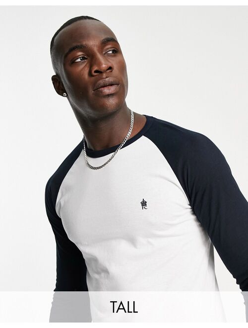 French Connection Tall raglan long sleeve top in white & navy