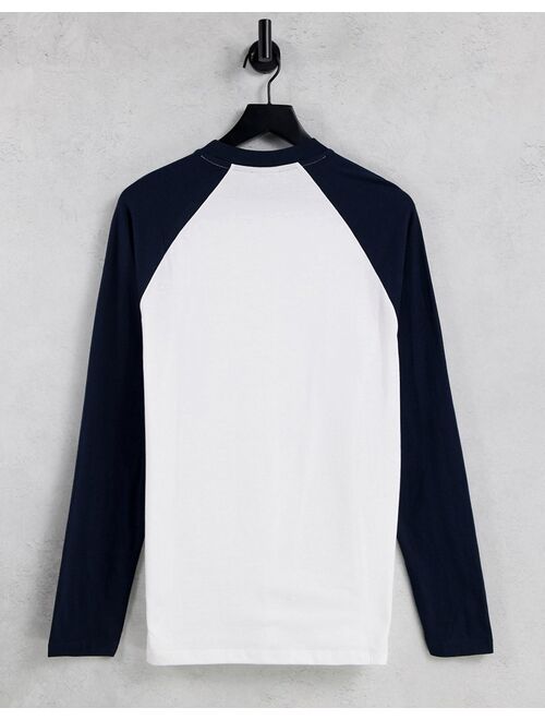 Asos Design long sleeve raglan t-shirt in white with contrast navy sleeves