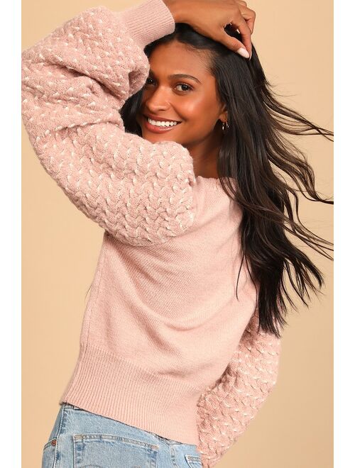 Lulus Cuddle Delights Dusty Pink Knit Balloon Sleeve Pullover Sweater