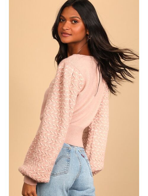 Lulus Cuddle Delights Dusty Pink Knit Balloon Sleeve Pullover Sweater