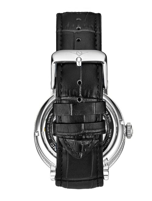 Stuhrling Men's Automatic Black Alligator Embossed Genuine Leather Strap Watch 43mm