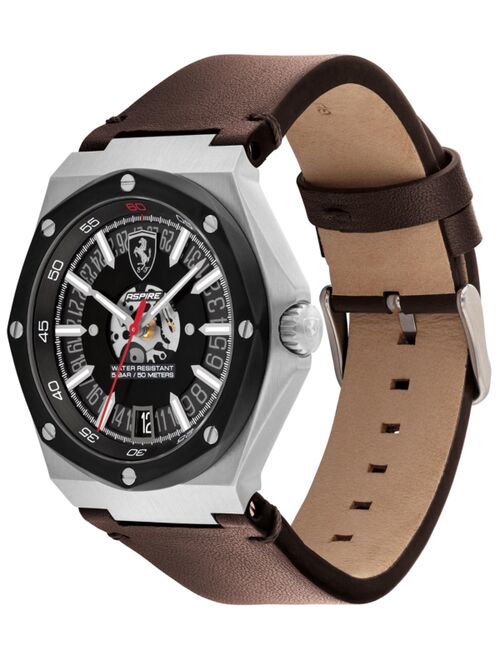 Ferrari Men's Aspire Brown Leather Strap Watch 42mm