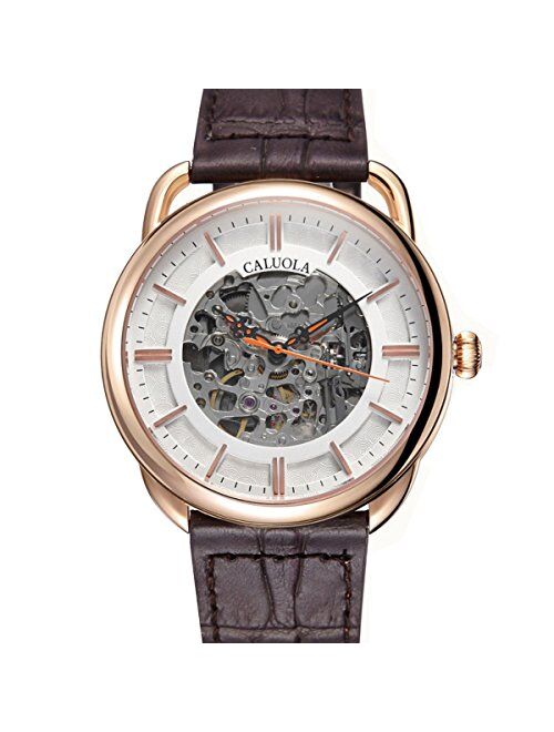 Caluola Men Watch Automatic Skeleton Fashion Watch Leather CA1061MM