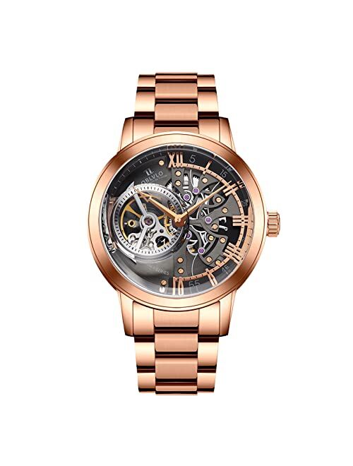 OBLVLO Casual Watches Men's Rose Gold Watches Skeleton Watches VM