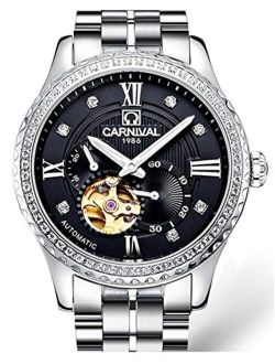 Gosasa Diamond Watches Men's Automatic Mechanical Skeleton Watch White or Black Dial Waterproof Watch