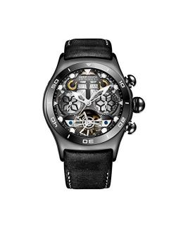 Sport Watches for Mens Black Skeleton Dial Steel Tourbillon Watch RGA703