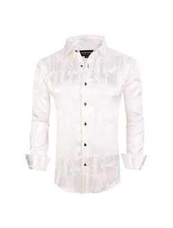 Alex Vando Mens Nightclub Printed Dress Shirts Non-Iron Regular Fit Party Button Down Shirt
