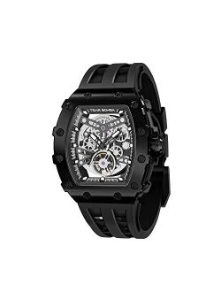 TSAR BOMBA Luxury Automatic Square Replica Tonneau Mens Watches 100M Waterproof Skeleton Mechanical Stylish Watch