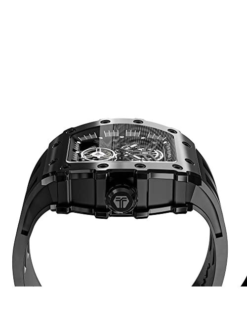 TSAR BOMBA Luxury Automatic Square Replica Tonneau Mens Watches 100M Waterproof Skeleton Mechanical Stylish Watch