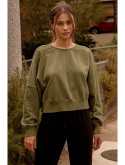 Twist Connection Olive Green Backless Cropped Sweater Top
