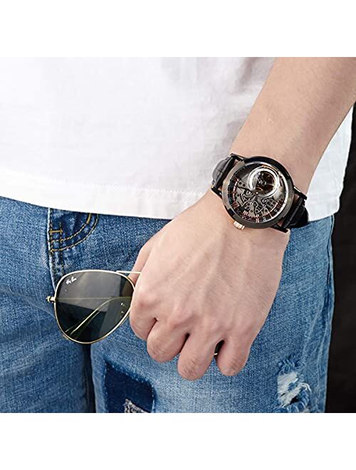 OBLVLO Luxury Skeleton Watches for Men Genuine Leather Strap Tourbillon Watches VM-1
