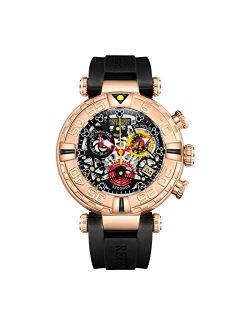 Top Brand Mens Sport Watches Chronograph Rose Gold Skeleton Watches Rubber Strap RGA3059-S