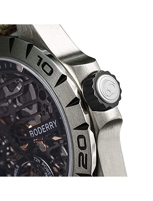 Boderry Urban Titanium Skeleton Men's Watches Fashion Automatic-Self-Winding Mechanical Analog Wrist Watch for Men with Leather Straps Wristwatch 40MM