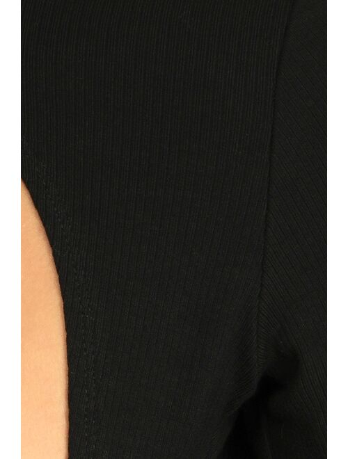 Lulus Trend of the Night Black Mock Neck Long Sleeve Tie-Back Crop Top