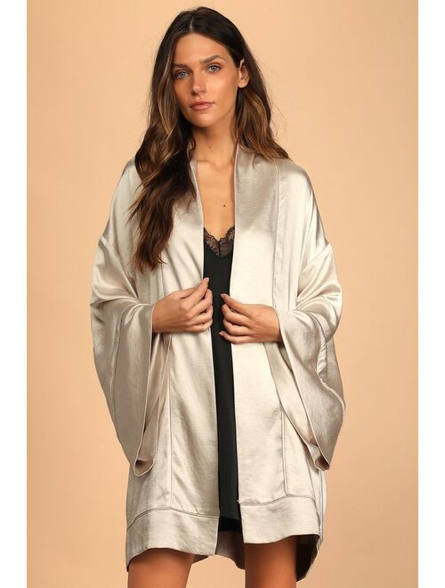 Lulus Perfectly Pampered Champagne Satin Bell Sleeve Robe