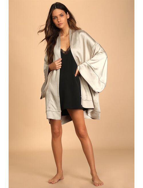 Lulus Perfectly Pampered Champagne Satin Bell Sleeve Robe