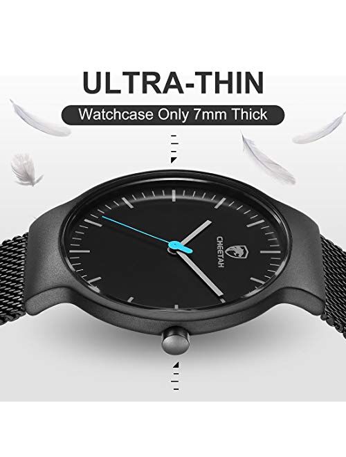 GOLDEN HOUR Men’s Watches Fashion Minimalist Thin 38mm Quartz Analog Waterproof Watch with Black Stainless Steel Mesh Band