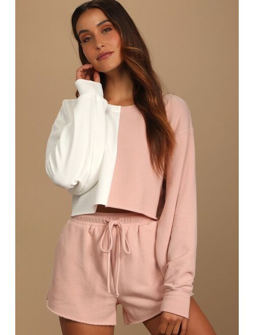 Lulus Leisurely Lifestyle Blush Pink Color Block Pullover Sweatshirt