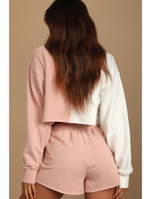 Lulus Leisurely Lifestyle Blush Pink Color Block Pullover Sweatshirt