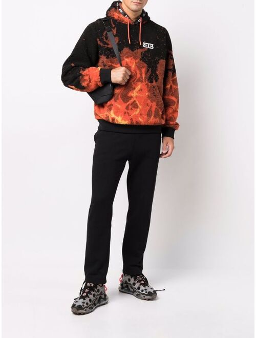 313 WORLDWIDE flame-print fleece hoodie