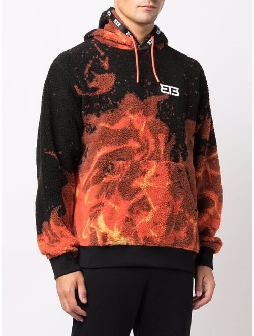 313 WORLDWIDE flame-print fleece hoodie