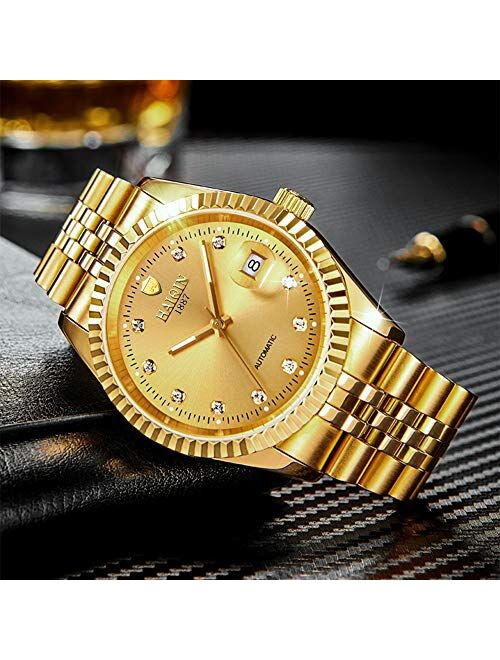 Haiqin Automatic Men’s Watch Luxury Mechanical Two Tones Watches for Men Waterproof Stainless Steel Wristwatch Luminous Dial,Watch Tool for Free