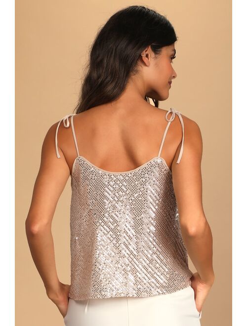 Lulus Party Pick Champagne Sequin Tie-Strap Cami Top