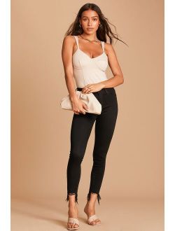 Too Trendy Black Raw Hem High Rise Skinny Jeans