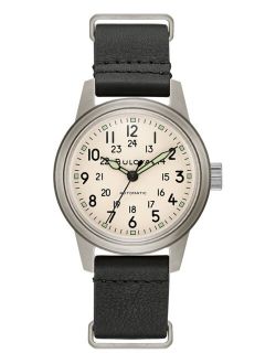 Men's Automatic Military Black Leather Strap Watch 38mm