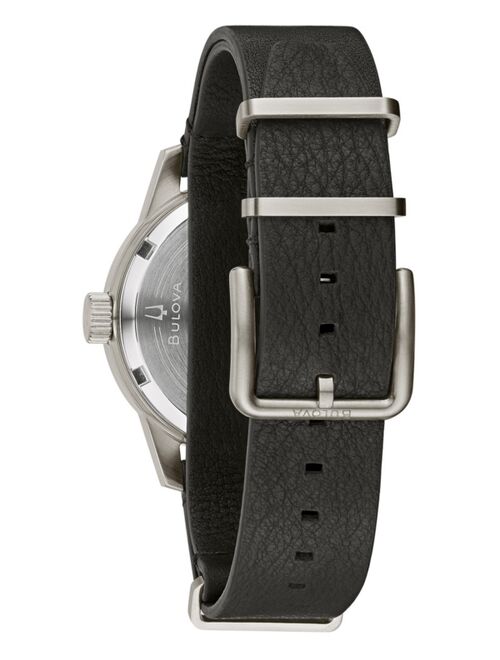Bulova Men's Automatic Military Black Leather Strap Watch 38mm